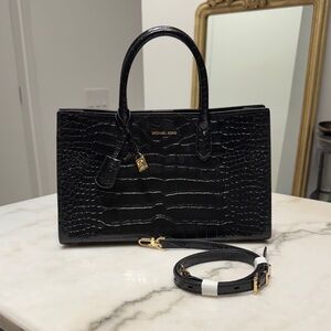 Michael Kors Black Croc-Embossed Satchel